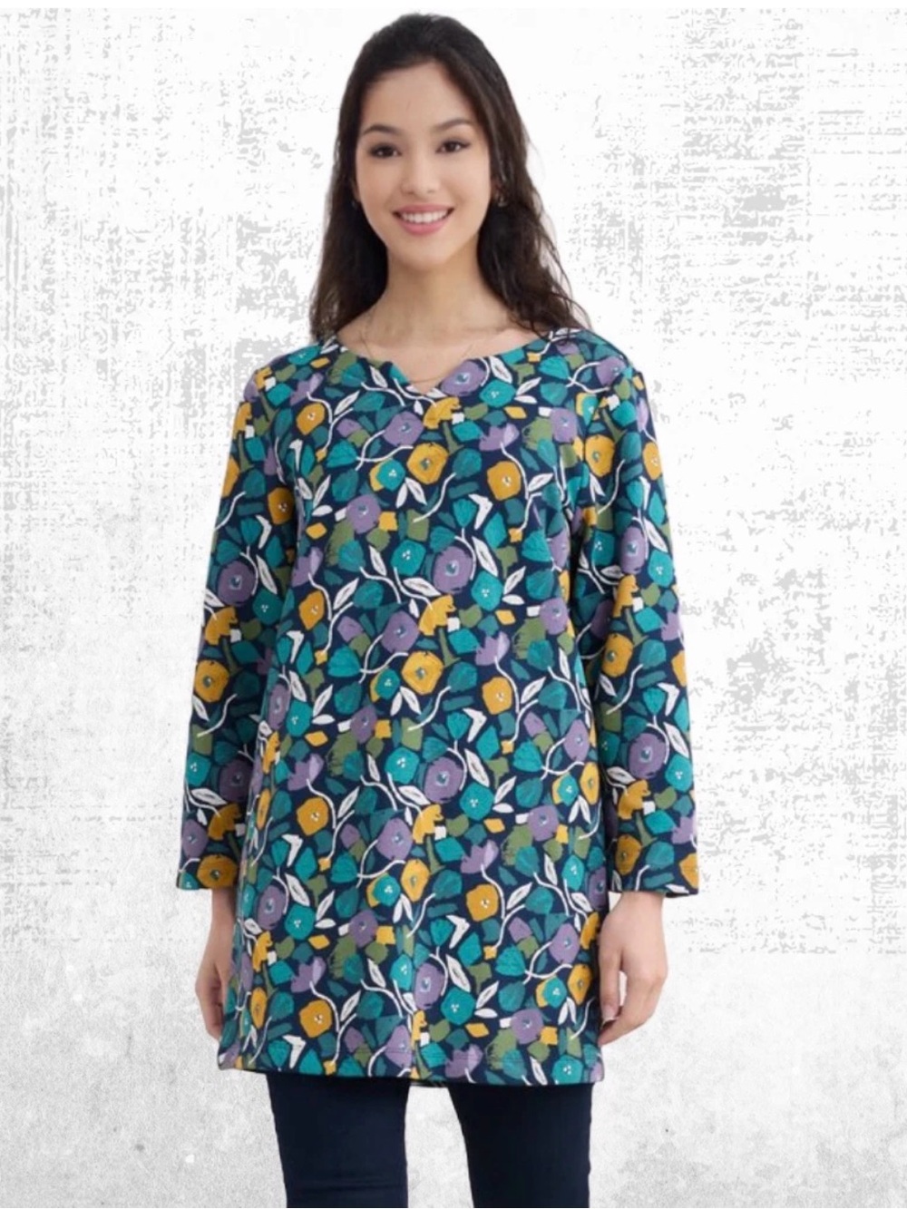 Seasalt Cornwall Organic Cotton ¾ Sleeve Jersey Top in Zora Bloom Martime 14
